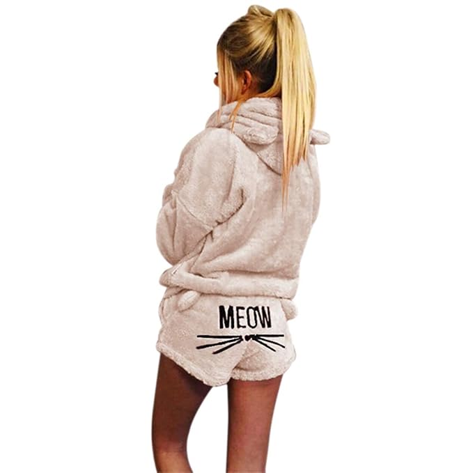 Mallalah Frauen Winter Pyjamas Schlafanzug Set für Damen Katze Nachtwäsche Warm Langen Ärmeln Pyjama Weihnachten Geschenk