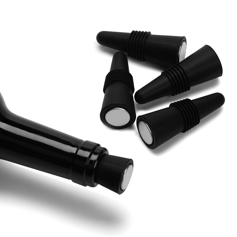 Photo 1 of OHMAXHO Wine Stoppers (Set of 5), Silicone Wine Bottle stopper and Beverage Bottle Stoppers, Black