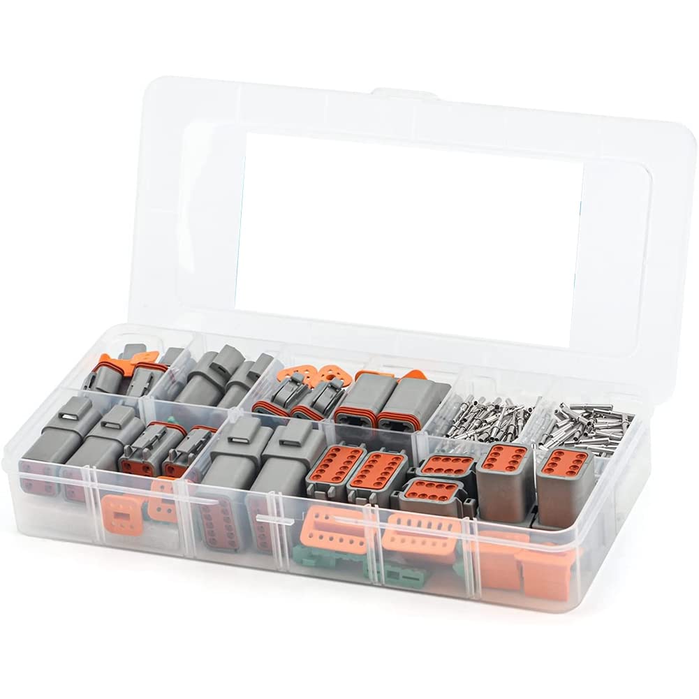 Yoiimiya 188PCS Deutsch DT Gray Connector Kit with 16 Solid Contacts in 2,3,4,6,8 and 12 Pin Configurations,Automotive Connectors