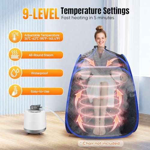 Portable Steam Sauna Home Spa Cabin with 2.6L Steam Generator, Remote Control and Timer for Detoxification, Pain Relief and Relaxation