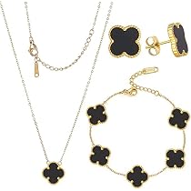 Ensemble Bijoux Trèfle 4 Feuilles Plaqué Or 18 Carats – Bracelet, Collier, Boucles D’oreilles | Cadeau Femme - 2