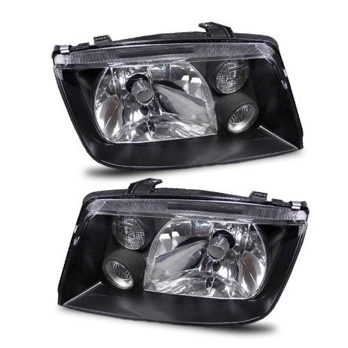 SPPC Black Headlights Assembly Set For VW Volkswagen Jetta MK4 - (Pair) Driver Left and Passenger Right Side Replacement Headlamp