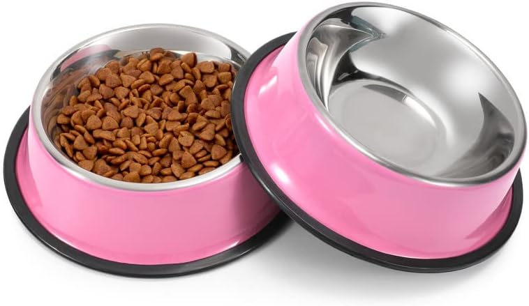 WERFORU 2 Pieces Stainless Steel Dog Bowls Pink Large Size Food Water Feeding