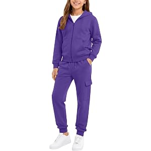 Kids Sweatsuit Boys Girls 2 Piece Tracksuit Zip Up Hooded Sweatshirt and Jogger Pants Set Fall Athletic Jogging Outfits
