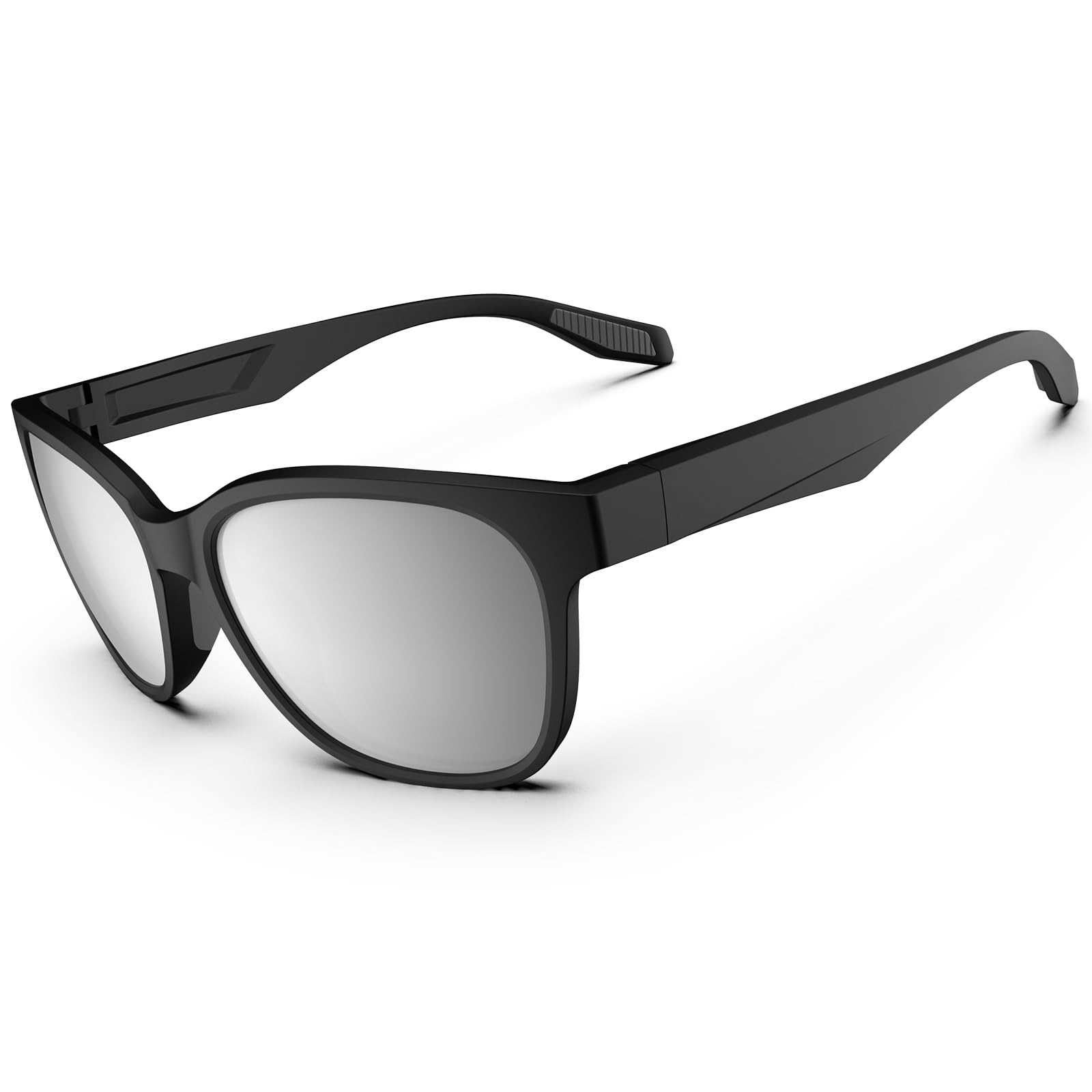 HAAYOT Sunglasses Men Polarized Sun Glasses Mens Women Ultra Light Unbreakable TR90 Frame UV Protection Eyewear Driving Fishing Running, Matte Black & Light Silver