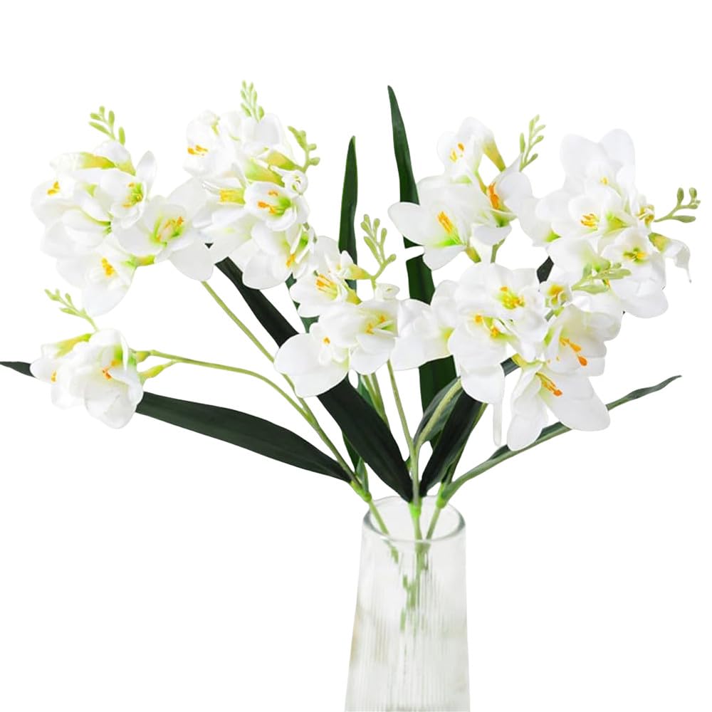 XZJMY 3Pcs Artificial Freesias Flowers,Artificial Lily for Wedding Home Party Garden Shop Office Decoration (White)