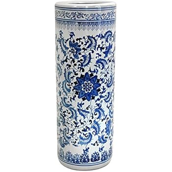 Av69760 Porcelain Umbrella Stand Blue White 8x18 Vases Home Decor