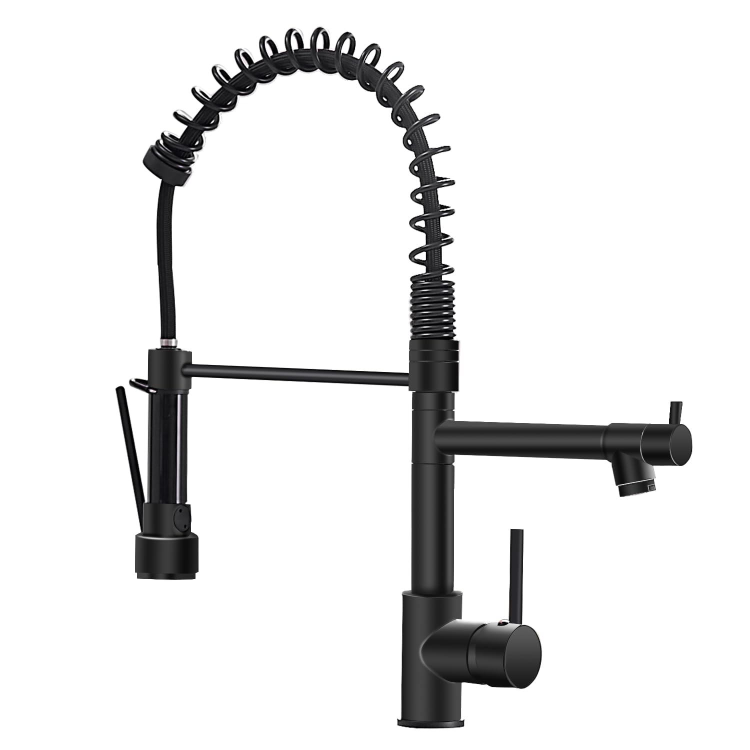 OWOFAN Kitchen Sink Faucet with Pull Down Sprayer, Contemporary Stainless Steel Single Handle Spring Kitchen Faucets Two Outlet with Deck Plate Black Image