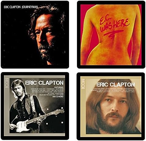 Eric Clapton Set #1 Collectible Coaster Gift Set - (4) Different Album Covers Reproduced Onto Soft Coasters