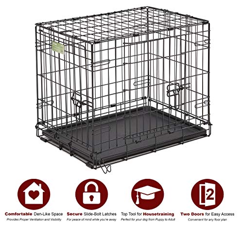 Dog Crate, MidWest iCrate XS Double Door Folding Metal Dog Crate with Divider Panel, Floor