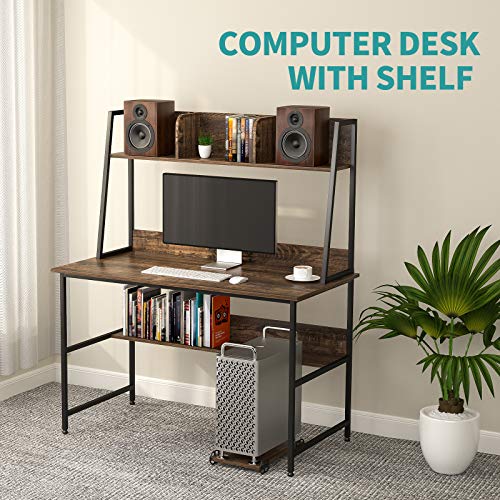 Mecor Study Writing Computer Desk 47" with Bookshelf and Hutch,with CPU