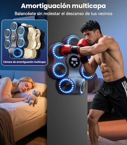 Maquina de Boxeo Musical, 9 velocidades Ajustables 11 Modos de Boxeo, Gancho Izquierdo y Derecho, con Bluetooth, con Guantes de Boxeo montados en la Pared, Apto para Adultos y Niños