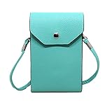 PU Leather 2 Layers Vertical Cellphone Pouch Bag with Shoulder Strap and Magnetic Button for Apple iPhone Samsung Galaxy and Other Smartphone Green