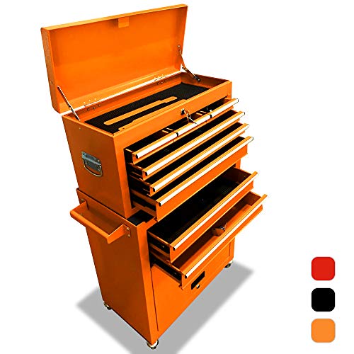Big Tool Chest,Removable 2 in 1 Tool Box,8-Drawer Tool Storage,Detachable Tool Chest with 4 Universal Wheels (2 PCS Lockable),Keyed Locking System Toolbox Organizer,orange - Thumbnail 5