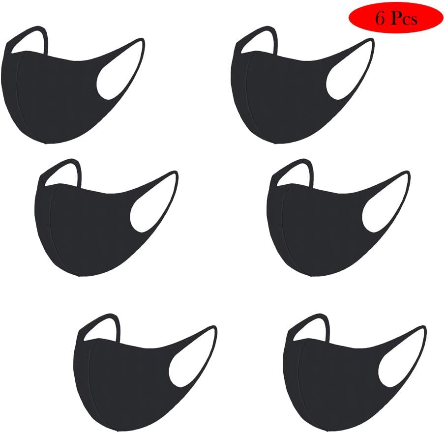 ANLEM 6 Pcs Anti Dust Mask Fashion Protective Face Masks, Unisex Black Dust Cotton Mouth Masks, Washable, Reusable Masks