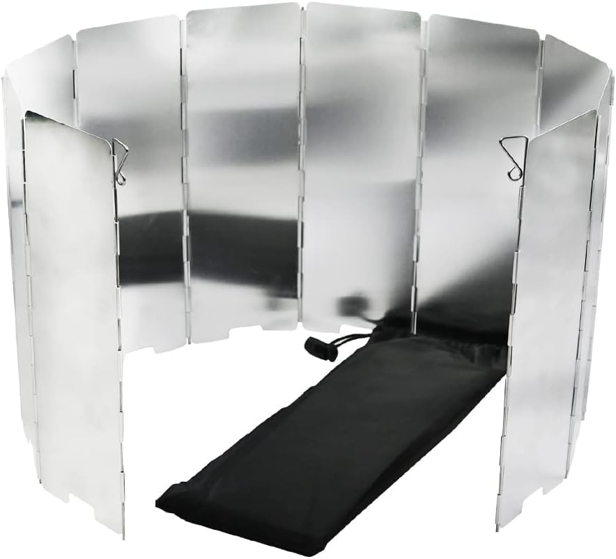 Stove Windshield Foldable Camping Shield - Camp Stove Windscreen for Outdoor - 10 Aluminum Plates Folding Wind Shield with Carrying Case