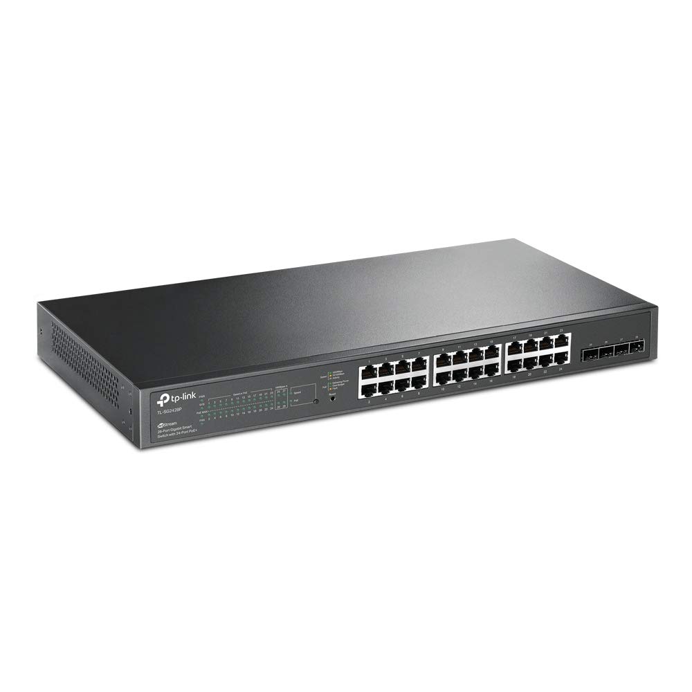 TP-Link SG2428P 28 Port Gigabit PoE Smart Switch, 24× Gigabit PoE ports and 4× SFP slots, 802.3af-at 30W, 250W Total Budget, Network Switch, Power Saving, Metal Case, Ethernet Splitter