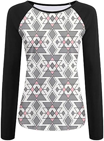 Weiding Geometric Pattern with Traditional Aztec Culture Effects Tribal Print Women's Stretchy Long Sleeve Raglan Tshirt XXL