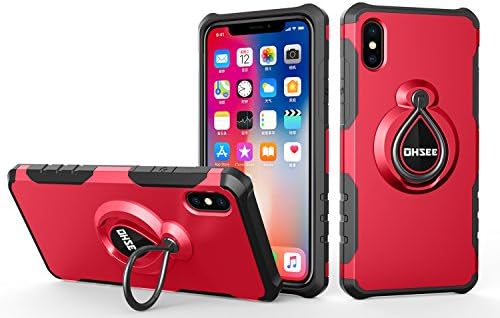 iPhone X Case, iPhone 10 Case, with 360 Degree Rotating Kickstand features with Magnetic Car Mount Built-in Ring Holder Heavy Duty Protection for iPhone X 5.8 inches(Red)