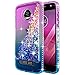 Moto Z2 Play Case with [Full Coverage Tempered Glass Screen Protector], NageBee Quicksand Liquid Floating Glitter Flowing Bling Diamond Case For Motorola Moto Z Play (2nd Generation) - Purple/Blue