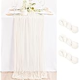 MLMC 3 Pack Ivory White Table Runner Rustic Gauze Cheesecloth Table Runner 10ft Cheese Cloth Centerpiece Decor 35x120 Inches for Wedding Dessert Anniversary Bridal Baby Shower Decor