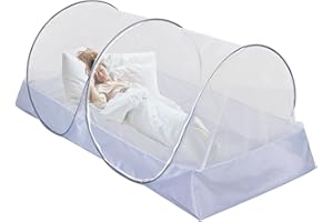 CMINGJ Portable Mosquito Net Foldable Pop-Up Travel Mosquito Net for Bed Free Installation-Suitable for Baby Adults Bedroom, Camping, nap, Patio (Large-Side Zipper(White net))