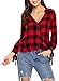 Astylish Women Casual Plaid V Neck 3 4 Long Sleeve Blouses and Tops Shirts Red XX-Large