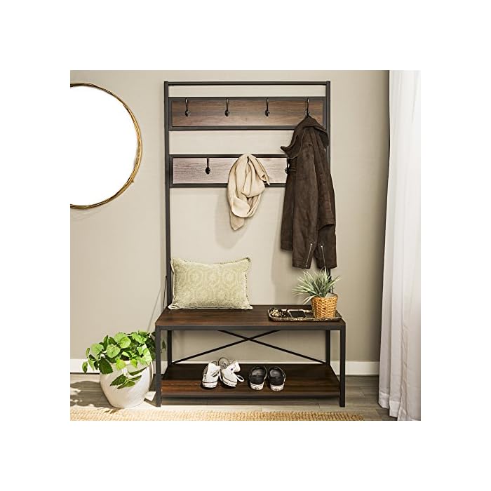 LOVE US 72" Industrial Metal and Wood Hall Tree with Open Bottom