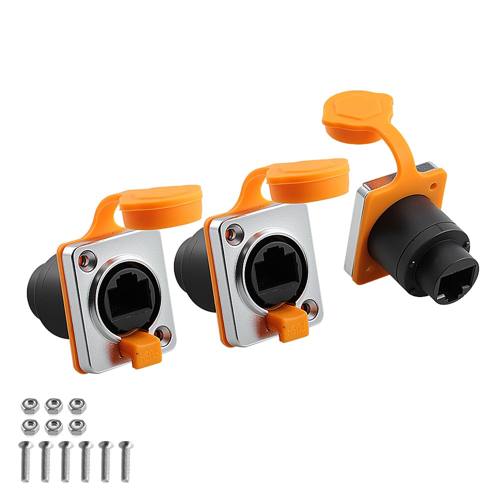 RJ45 Waterproof Dust Plug Connector 3 pcs RJ45 connectors IP65 Mount Ethernet Panel Connector