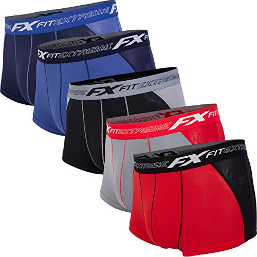 FITEXTREME Mens 5 Pack 2Way Mesh Cool Sporty Performance Short Boxer Briefs L