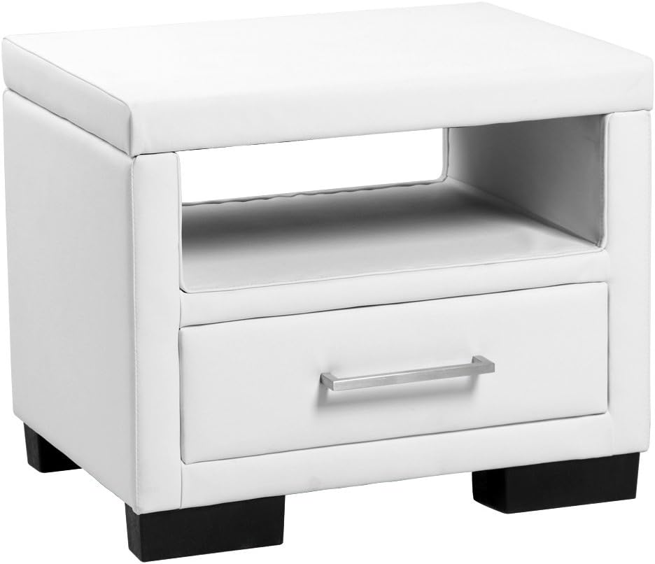 Corium Bedside Table Nightstand Side Table Synthetic Leather 55x40cm (22x16inch) White