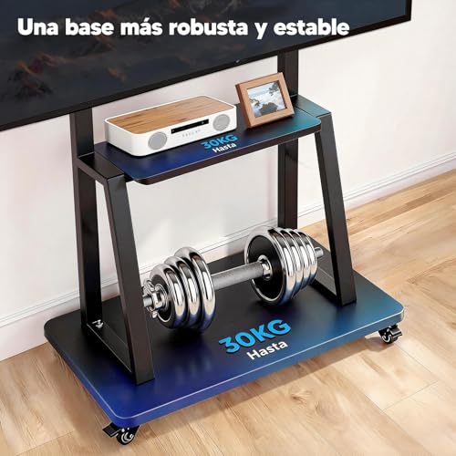 HUSEYTA Soporte para TV móvil con Ruedas, Base para televisor de 32 a 75 Pulgadas, Altura Ajustable, pie con Capacidad de Carga 100 kg, Bandeja MAX 30 kg, VESA 600x400mm