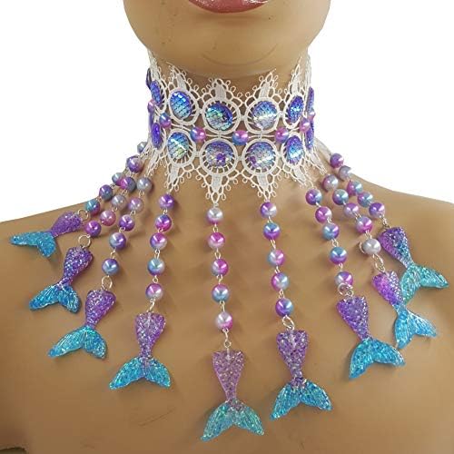 pinda Holographic Pearl Mermaid Costumes Burning Man Festival Feather Choker Necklace Collar