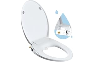Hibbent Elongated Bidet Toilet Seat with Slow Close, Non-Electric Bidet Attachment for Toilet Seat with Dual Nozzle, Bidet Sprayer with Adjustable Self-Cleaning Nozzles, Brass T Adapter