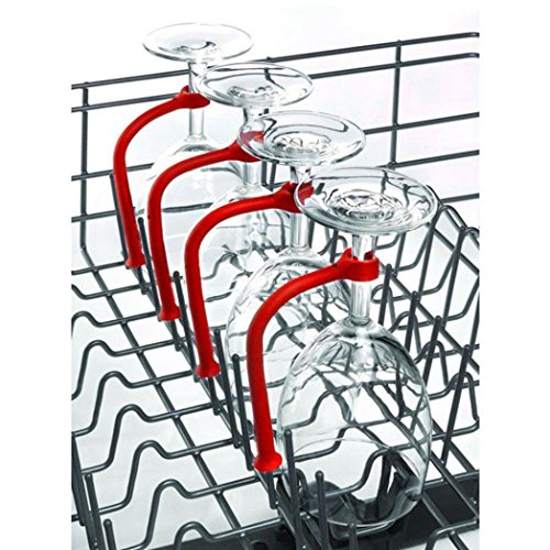 FTXJ Adjust Silicone Wine Glass Dishwasher Goblet Holder Safer Stemware Saver (Red)
