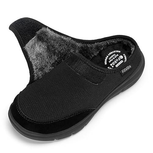 FitVille Men's Wide Diabetic Slippers Recovery Winter Clogs Warm Lined