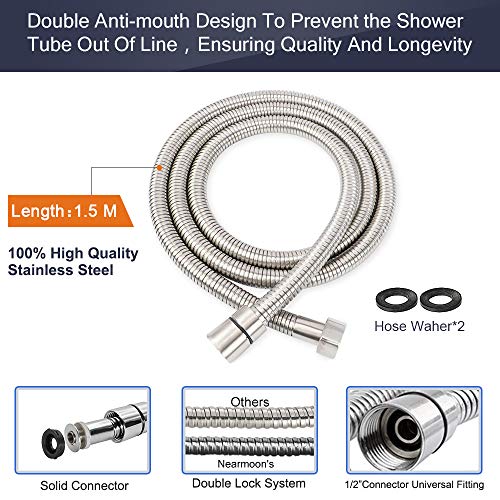 image for Shower Head with Hose, High Pressure Stainless Steel 8 Inch Rain Showe