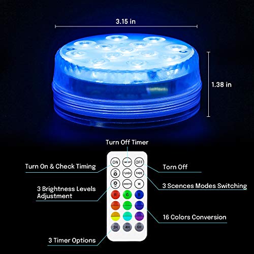 Submersible Pond Lights, 2 Pack Underwater LED Waterproof Pool Lights