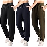 OAKVON Men’s 3 Pack Fleece Sweatpants with Pockets, Active Athletic Pants Workout Jogger Open Bottom