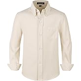Spring&Gege Boys' Long Sleeve Dress Shirts Formal Uniform Oxford Solid Classic Collared