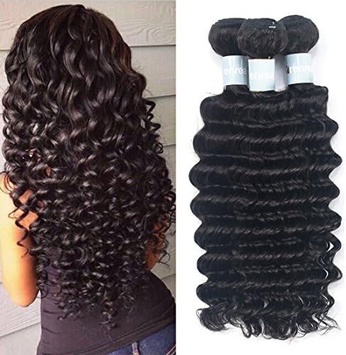 Yrenrea Hair 10A Grade Deep Wave 4 Bundles Brazilian Virgin Hair 100% Unprocessed Human Hair Natural Black Color Hair Extensions (12 14 16 18)