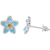 Cute Small Blue 5-Petal Flower Stud Earrings for Women, Unique Statement Flower Earring Lightweight Everyday Jewelry Gift