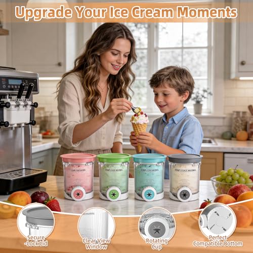 Hejo 4 Pcs Ninja Ice Cream Swirl Jar, 480ML Container for Ninja Creami for NC700 NC701, Ice Cream Trays with Lid and Spoon, Accessories for Ice Cream Swirl