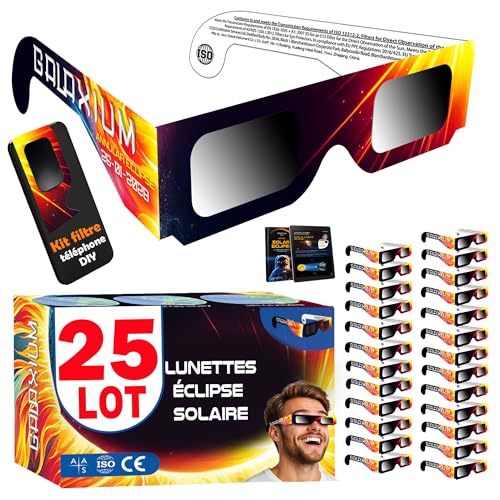Lot de 25 Lunettes Eclipse Solaire ISO 2026 12312-2 Certifiées | Lunette pour Eclipse Solaire | Lunettes Protection Eclipse Solaire | Lunettes d'Eclipse Solaire