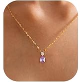 BLUEELM Gold Necklace for Women Trendy 14K Gold Plated Pendant Birthstone Necklace for Women Dainty Non Tarnish Cubic Zirconia Necklaces Waterproof prom Jewelry