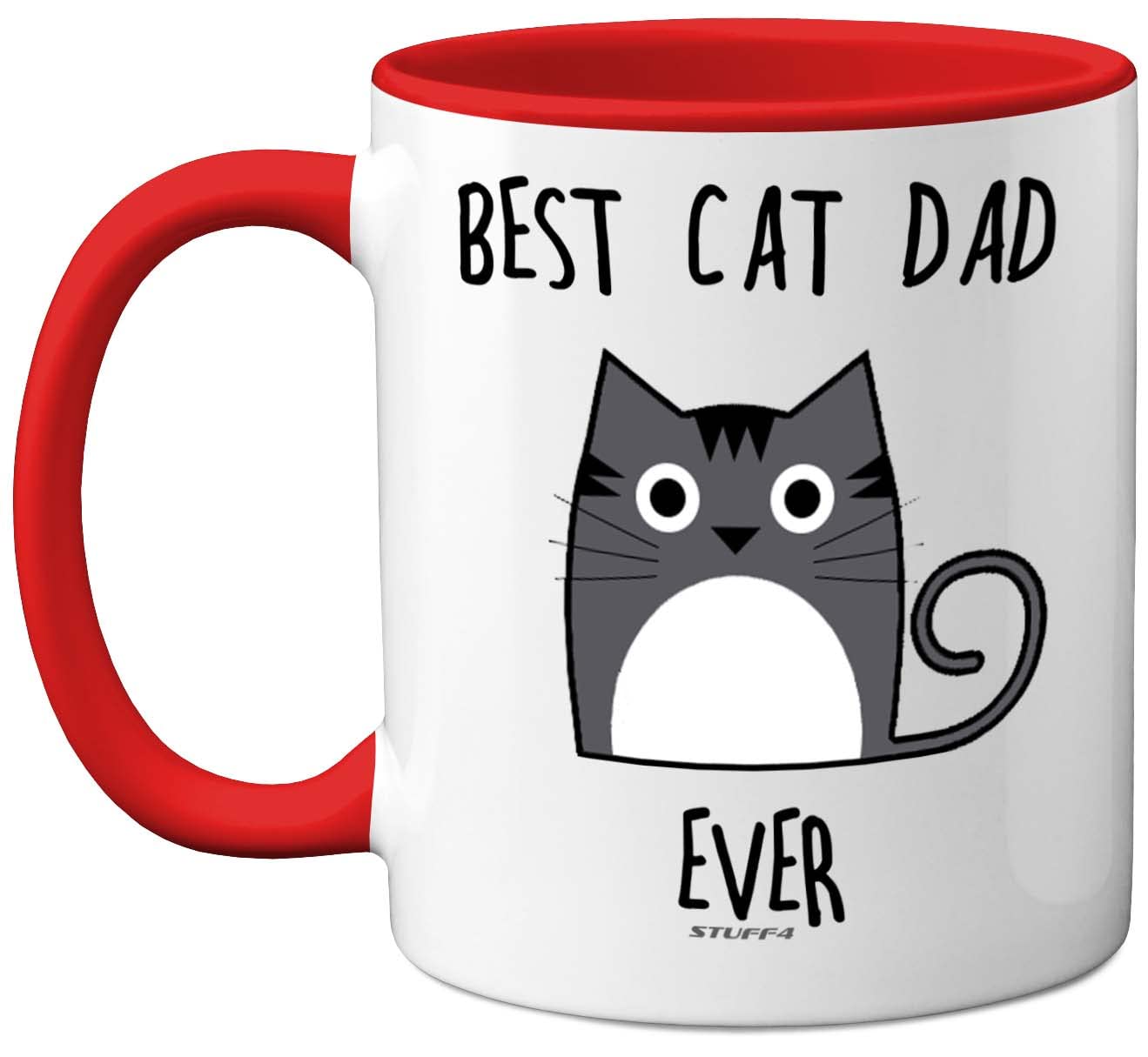 Stuff4 Best Cat Dad Ever Mug, Gifts for Cat Lovers, Dad Gifts, Cute Mugs for Men, Funny Coffee 11oz Ceramic Dishwasher Safe Premium Red Handle