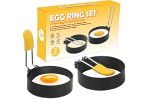 Airniese Stainless Steel Egg Ring,Round Breakfast Household Mold Tool Cooking with Anti Scald Handle, Round Egg Cooker Rings 