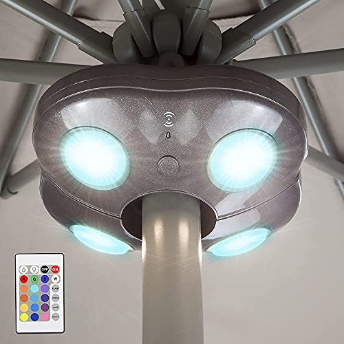 HONWELL LED Parasol Umbrella Lights 5 Level Dimmable Garden Umbrella Light Battery Operated with 16 Color Changing and Remote Control Outdoor Patio Atmosphere Light