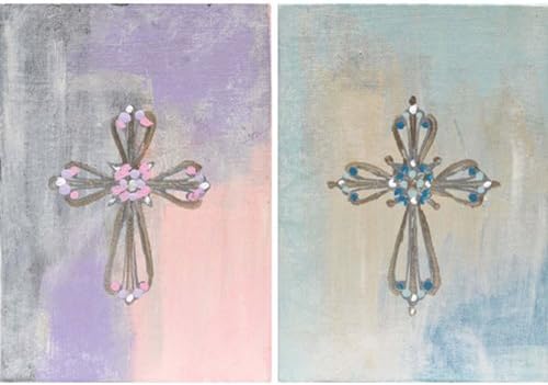 Donnie Sasser Crosses Hand Painted Oil on Canvas, Blessed Boy-Blessed Girl, Set of 2