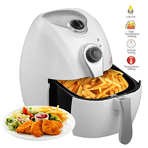 Click Here to See More Images SUNCOO Electric Hot Air Fryer Oil-less Automatic Stainless Steel Roaster Griller with Timer Temperature Control 4.4Quarts, 1300W, White